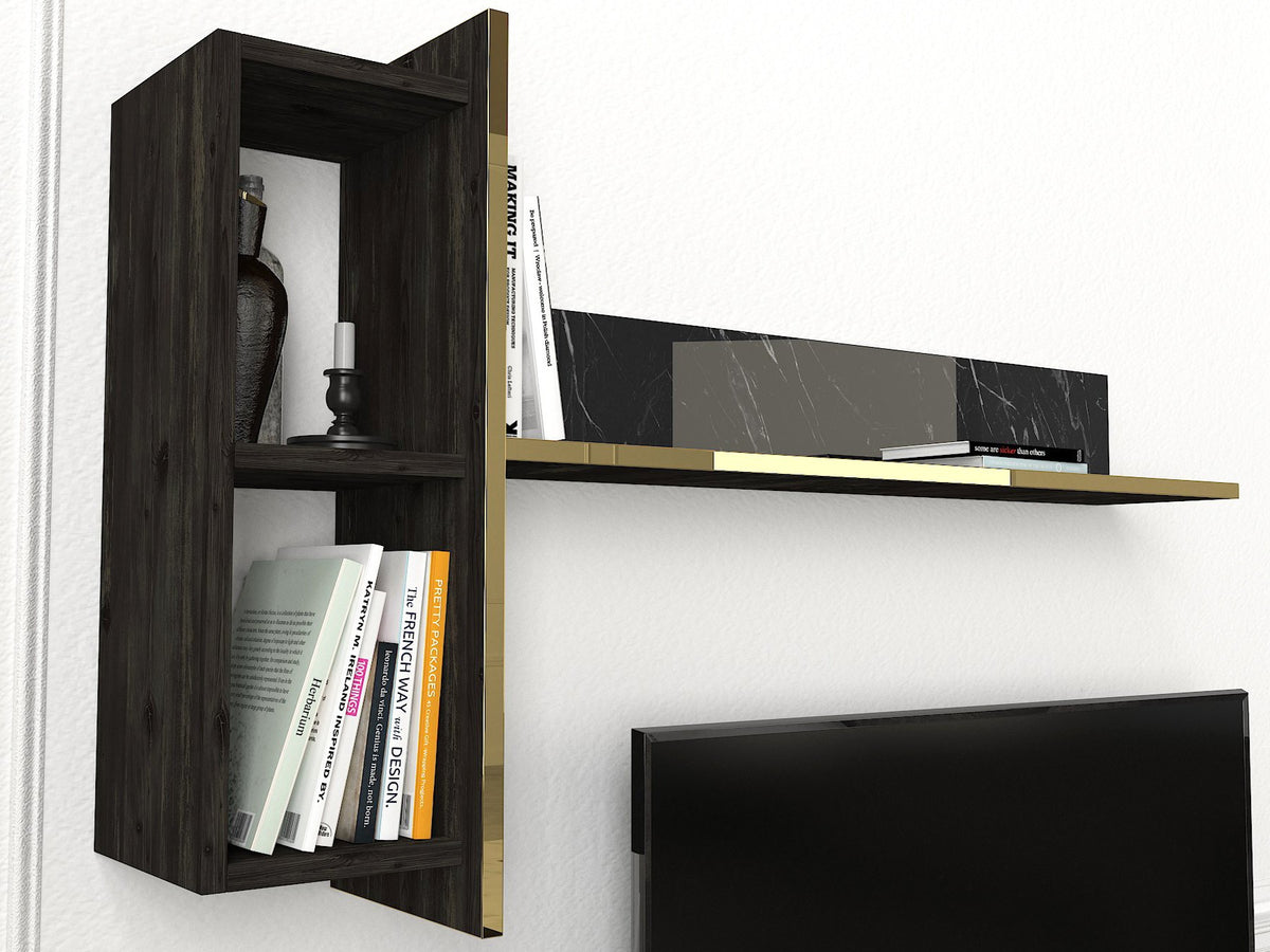 TV Furniture - TV Furniture Set Veyron Black Gold Melamine 180x45x32.3 cm - Dimehouse