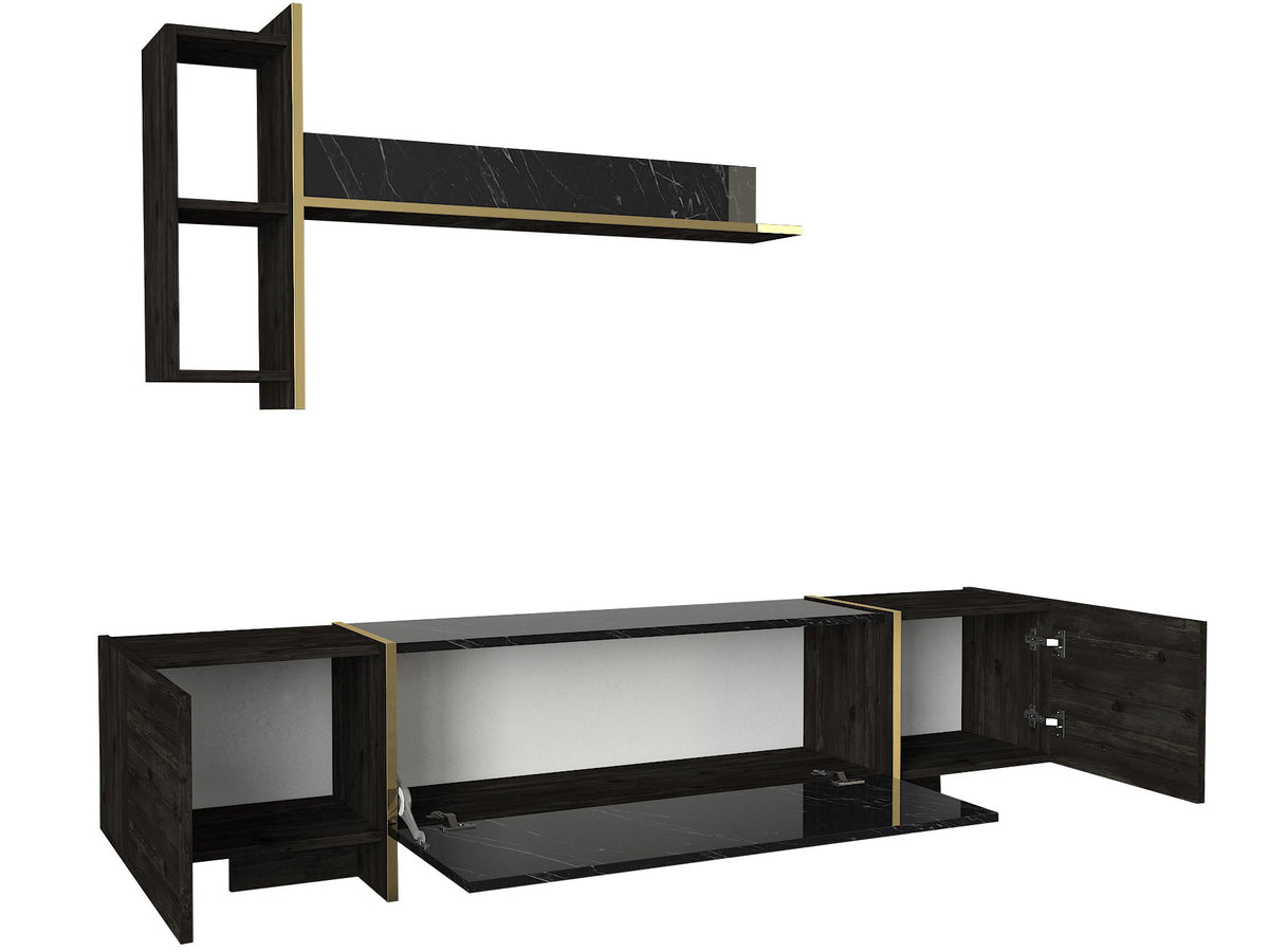 TV Furniture - TV Furniture Set Veyron Black Gold Melamine 180x45x32.3 cm - Dimehouse