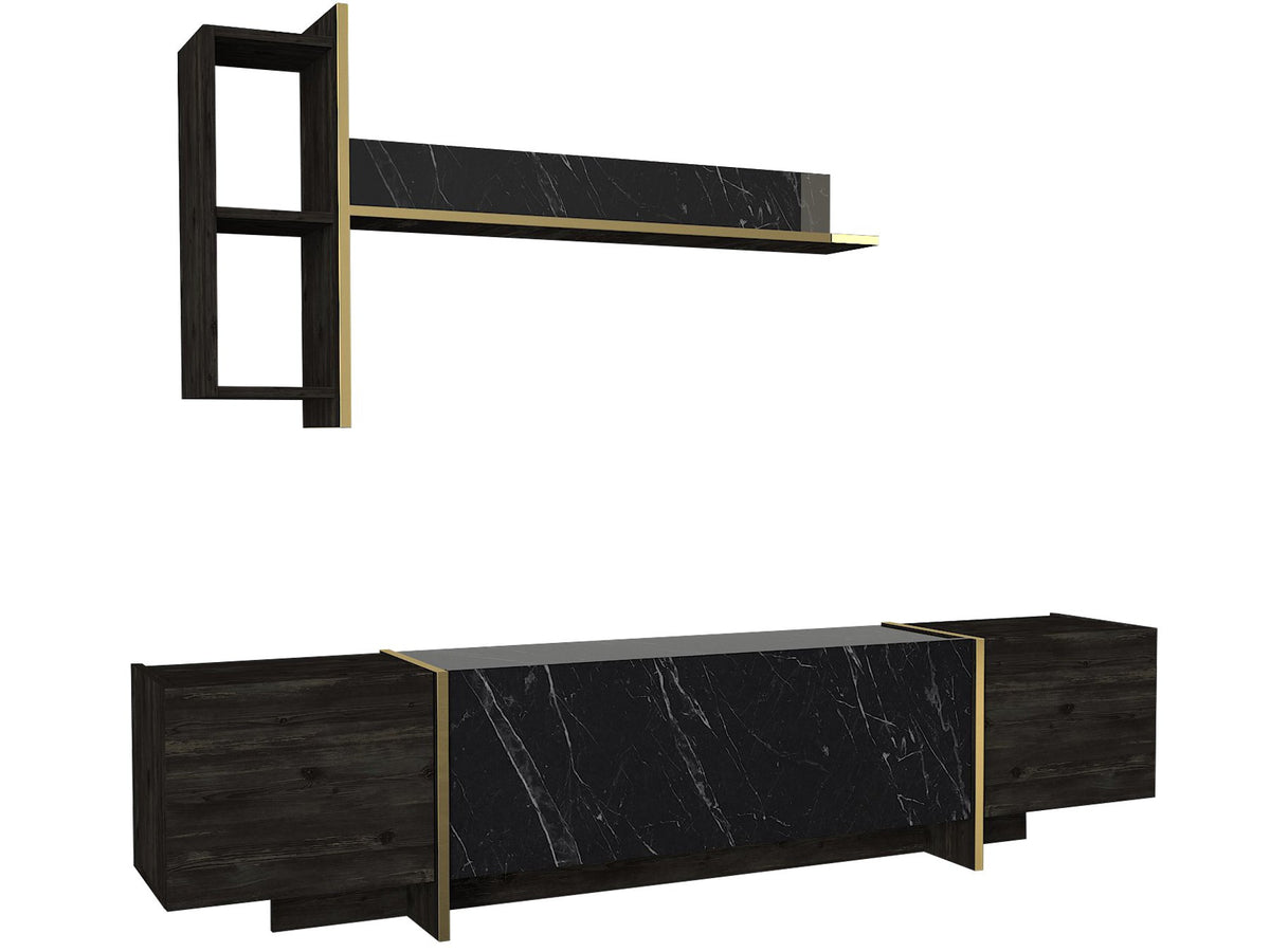 TV Furniture - TV Furniture Set Veyron Black Gold Melamine 180x45x32.3 cm - Dimehouse