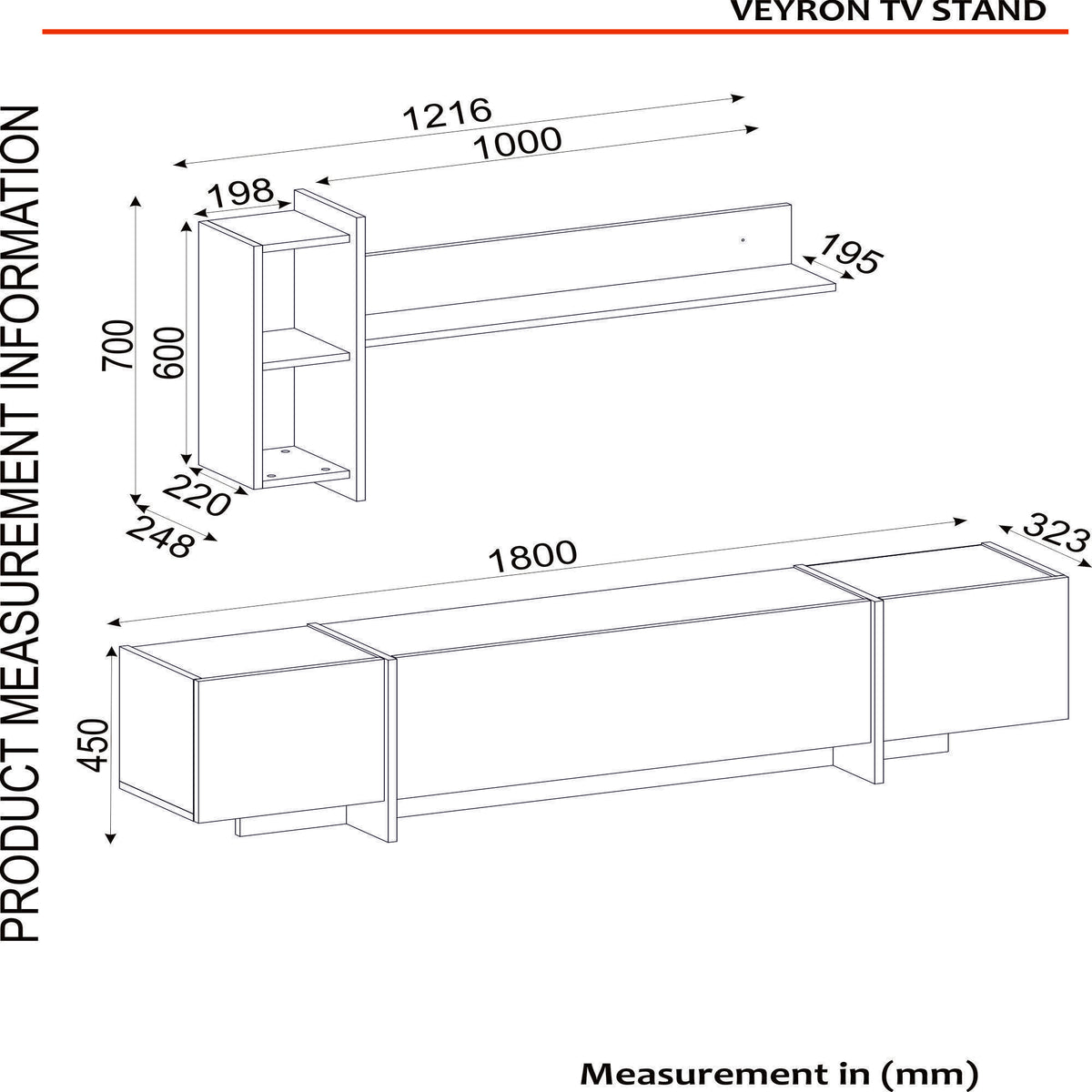 TV Furniture - TV Furniture Set Veyron Black Gold Melamine 180x45x32.3 cm - Dimehouse