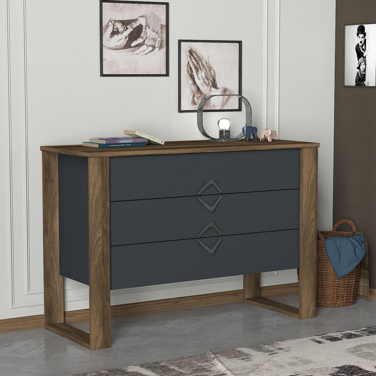 Chests of drawers - Chest of drawers Bumerang Walnut Anthracite Melamine 110x76x44.8 cm - Dimehouse