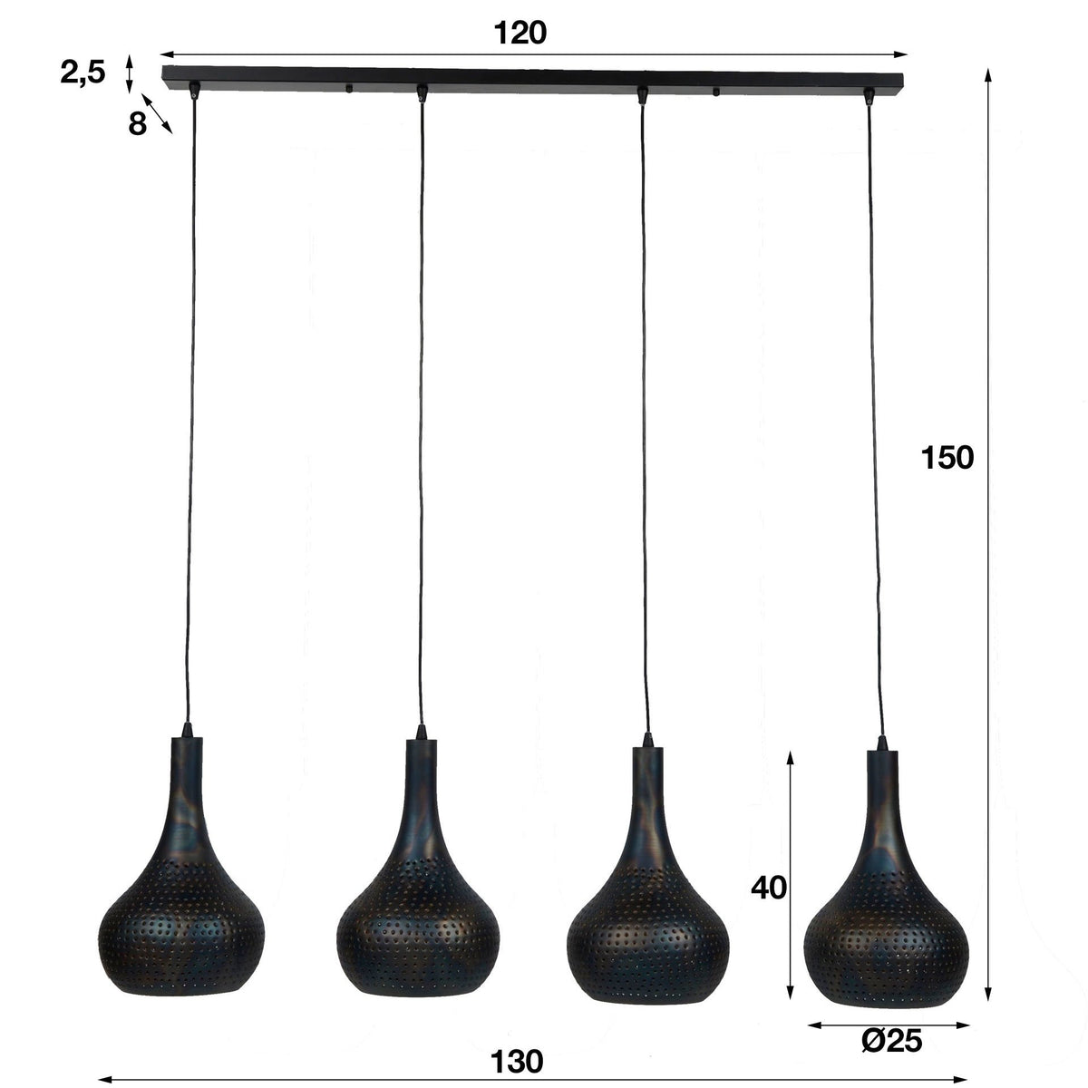 Hanging lamp Aya 4 Black-Brown DH Interior Brown LxWxH 123x45x28 Black brown White photo size indication