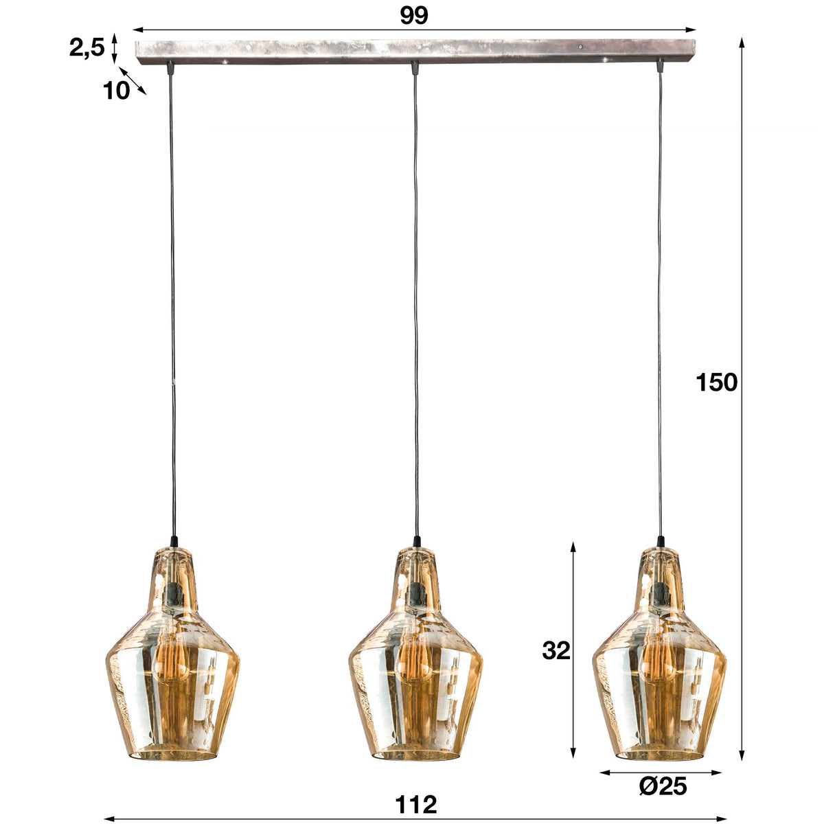 Hanging lamps - Industrial hanging lamp Dace 3 - light amber - Dimehouse