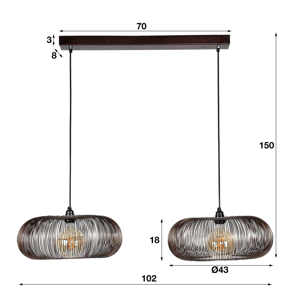 Hanging lamp Jill DH Interior Black LxWxH 88x49x29 Nickel White photo size indication