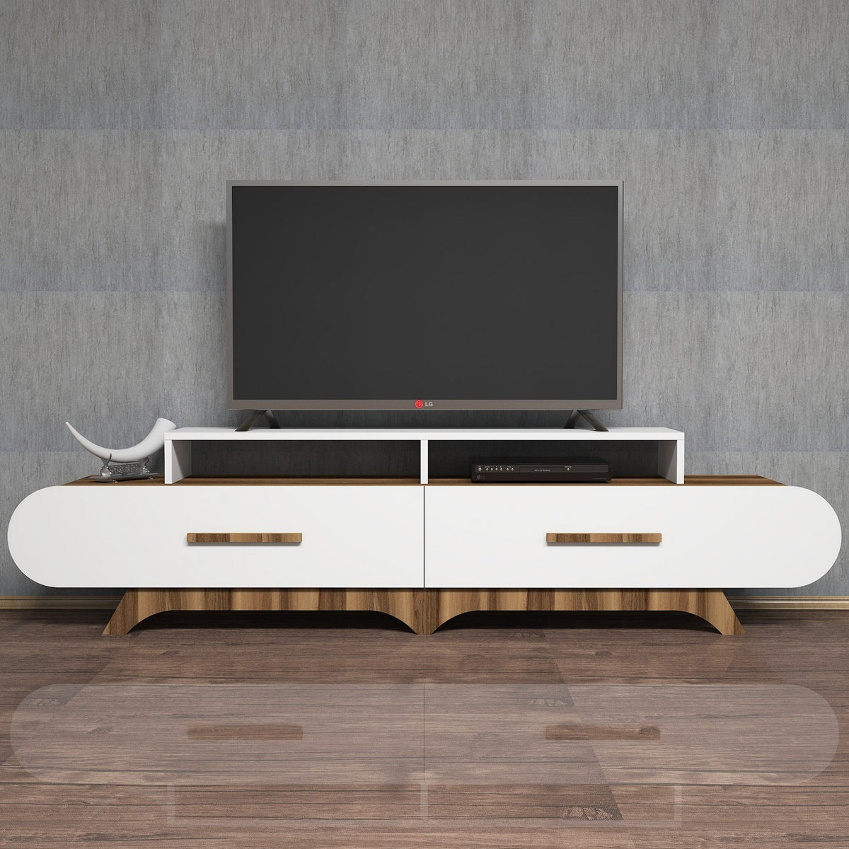 TV Furniture - TV Furniture Flora Walnut White Melamine 205x50x36.8 cm - Dimehouse