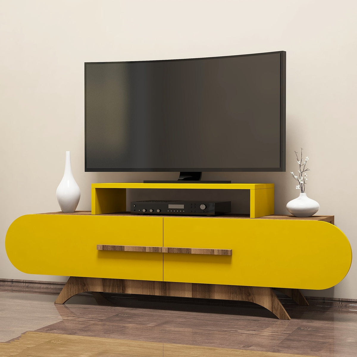 TV Furniture - TV Furniture Rose Walnut Yellow Melamine 145x49.8x36.8 cm - Dimehouse