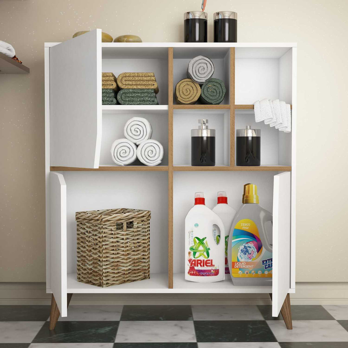Wall cabinets - Wall cabinet Pulse White Walnut Melamine 100x115x30 cm - Dimehouse