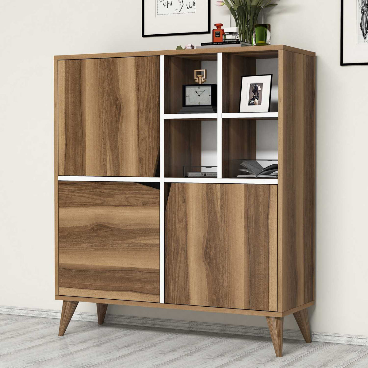Wall cabinets - Wall cabinet Pulse Walnut White Melamine 100x115x30 cm - Dimehouse