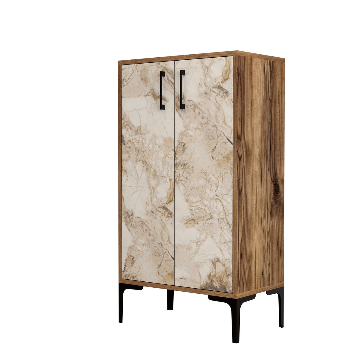 Shoe cabinets - Shoe cabinet Prag Walnut White Marble Melamine 60x111x35 cm - Dimehouse