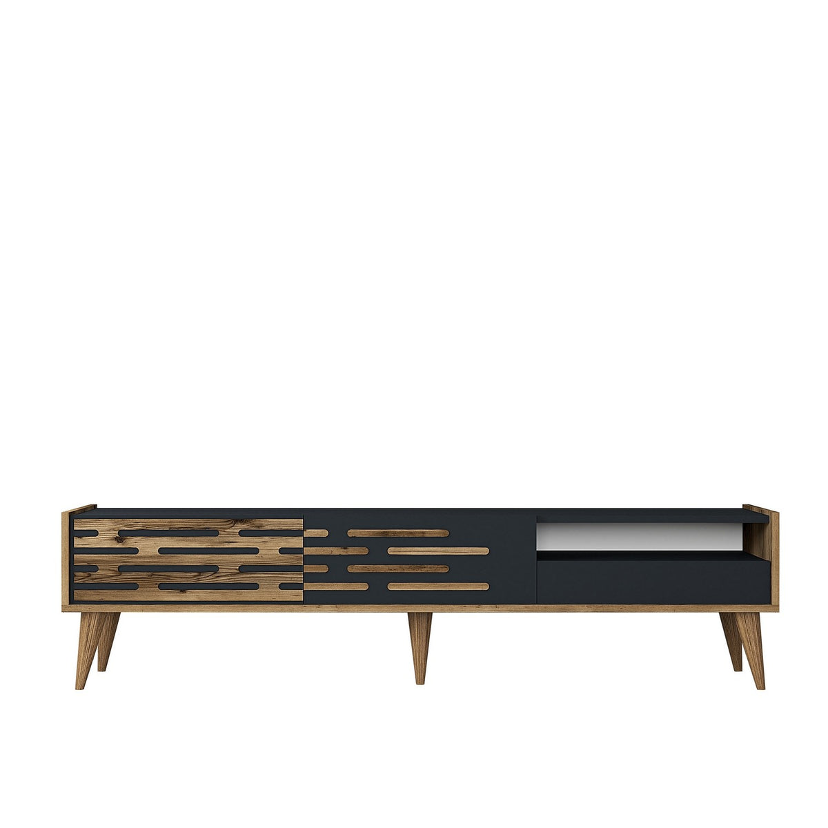 TV Furniture - TV Furniture Valensiya Walnut Anthracite Melamine 180x35x45 cm - Dimehouse