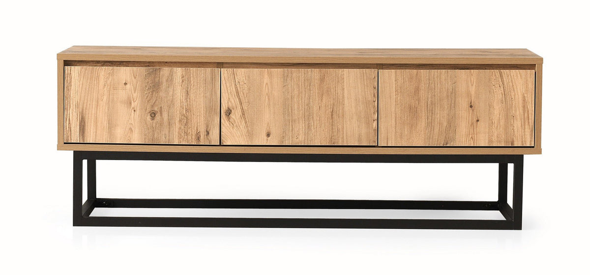 TV Furniture - TV Furniture Tilsim Black Pine Wood Melamine 140x50x40 cm - Dimehouse
