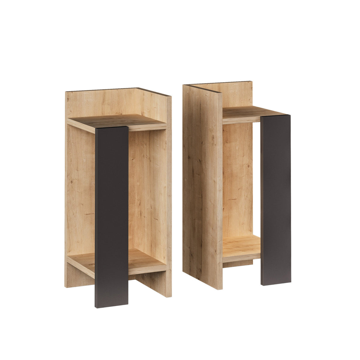 Bedside tables - Bedside table Set of 2 Elos Oak Anthracite Melamine 25x60x27 cm - Dimehouse