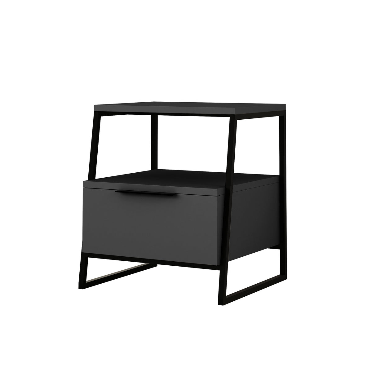 Bedside tables - Bedside table Pal Anthracite Melamine 45x50x40 cm - Dimehouse