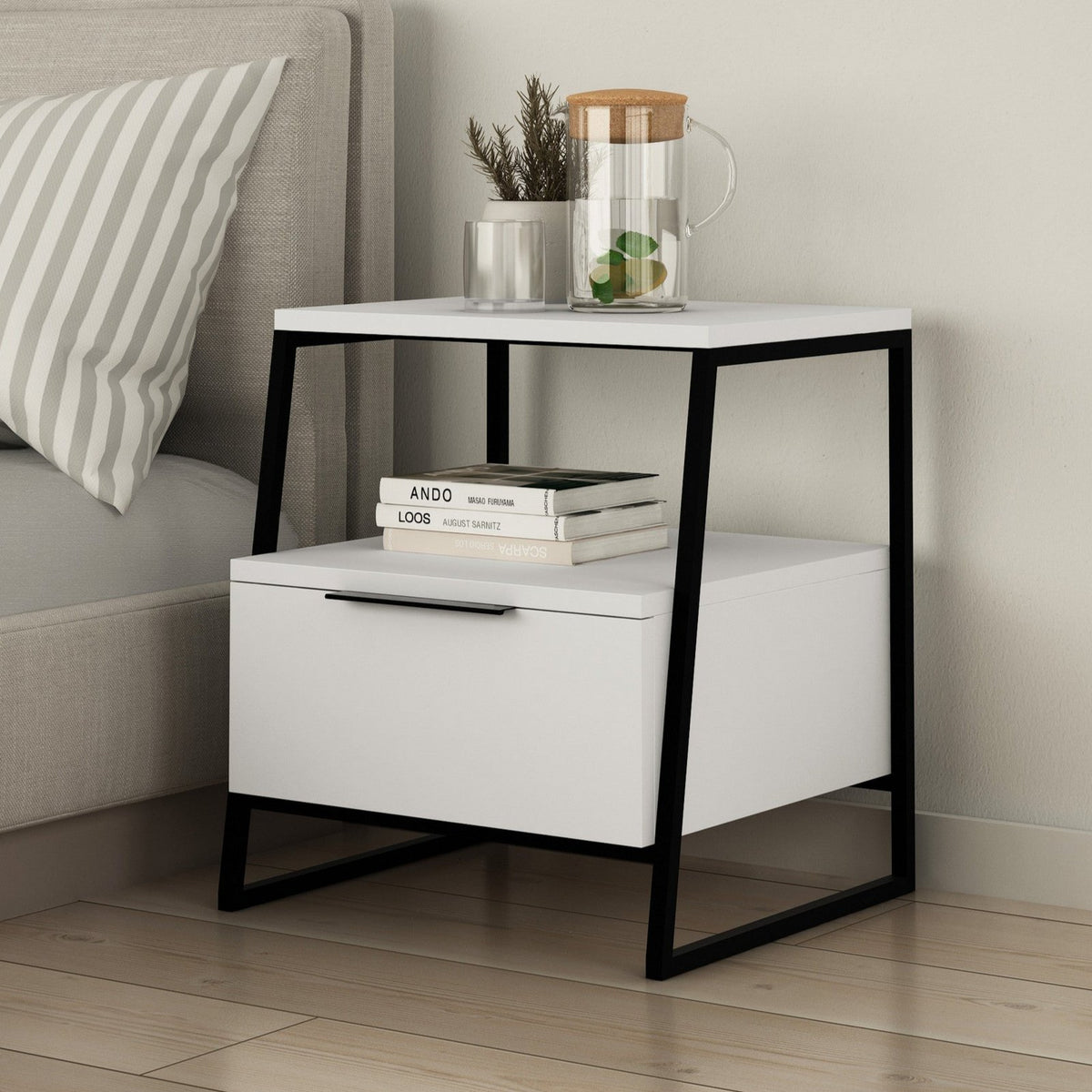 Bedside tables - Bedside table Pal White Melamine 45x50x40 cm - Dimehouse