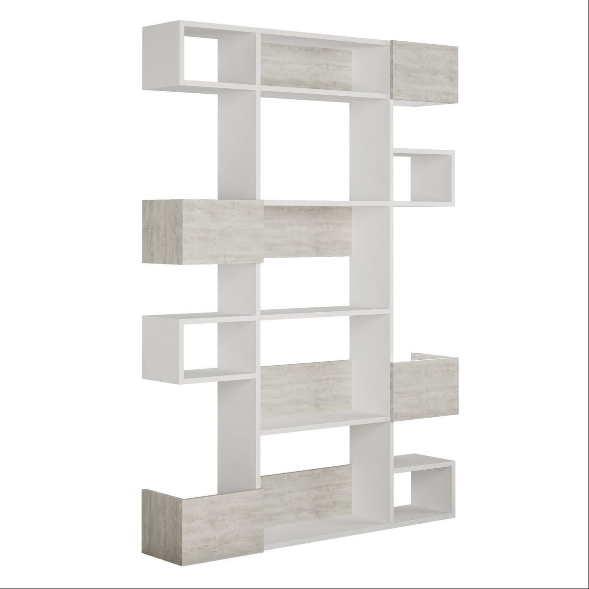 Bookcases - Modern bookcase with asymmetrical compartments white melamine Niho 120x171x20 cm - Dimehouse