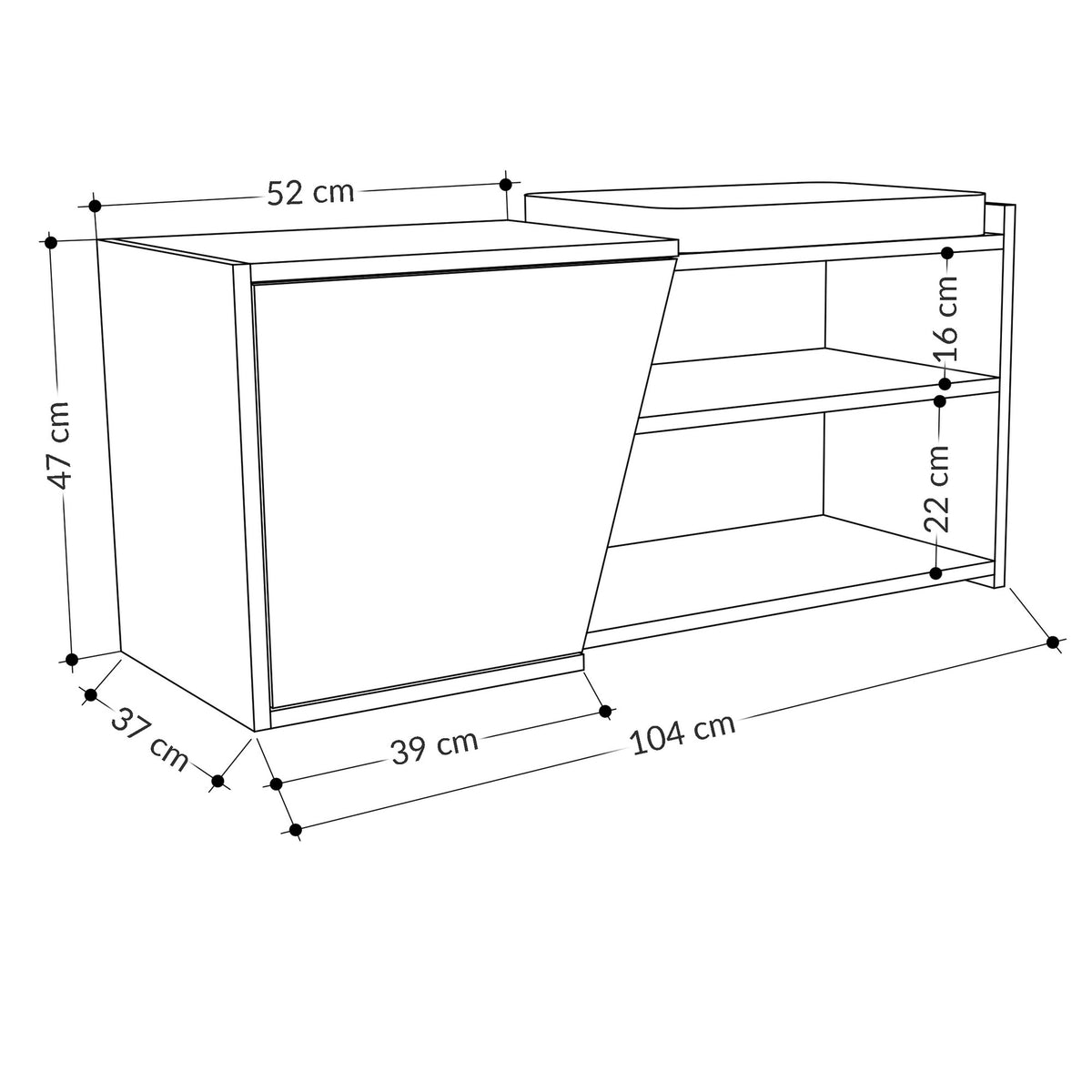 Shoe cabinets - Shoe cabinet Fiona Bench Anthracite White Melamine 104.6x47.2x37.5 cm - Dimehouse