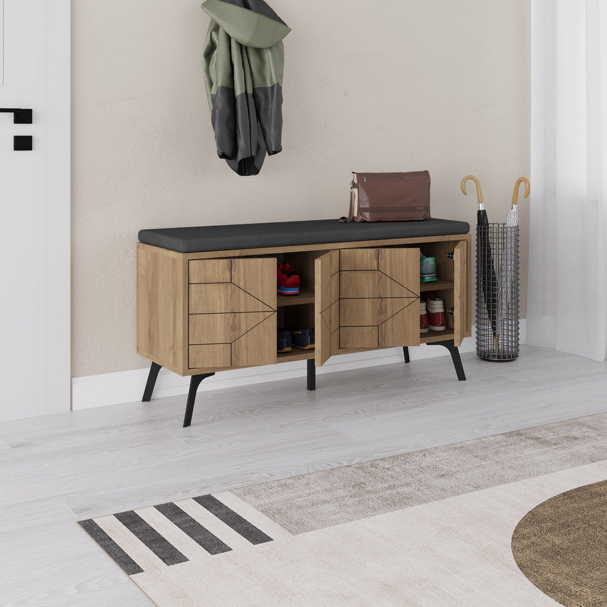 Shoe cabinets - Shoe cabinet Dune Bench Natural Melamine 107x55x35 cm - Dimehouse