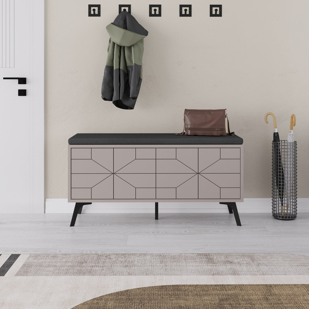 Shoe cabinets - Shoe cabinet Dune Bench Mocha Melamine 107x55x35 cm - Dimehouse