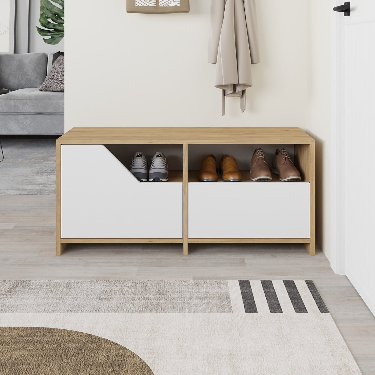 Shoe cabinets - Shoe cabinet Nexus Oak White Melamine 105x47x37 cm - Dimehouse
