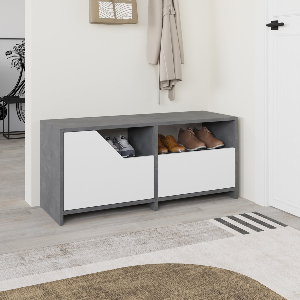 Shoe cabinets - Shoe cabinet Nexus Gray White Melamine 105x47x37 cm - Dimehouse