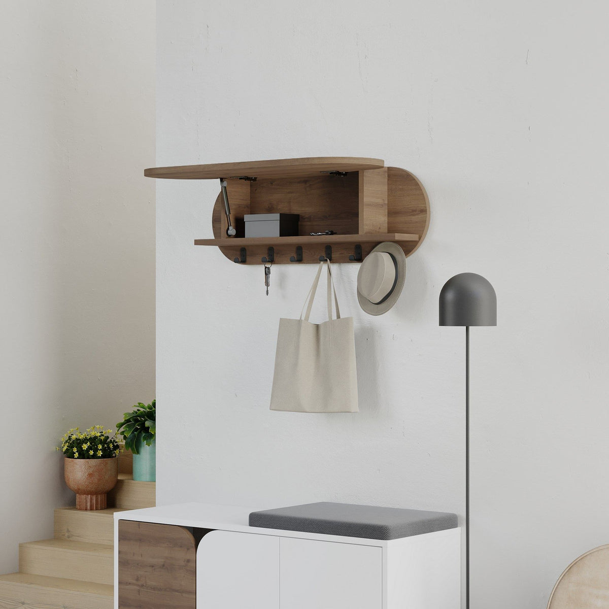 Coat racks - Coat rack Oval 6 - Angled - Hitit - 84x29 cm - With compartment - Dimehouse