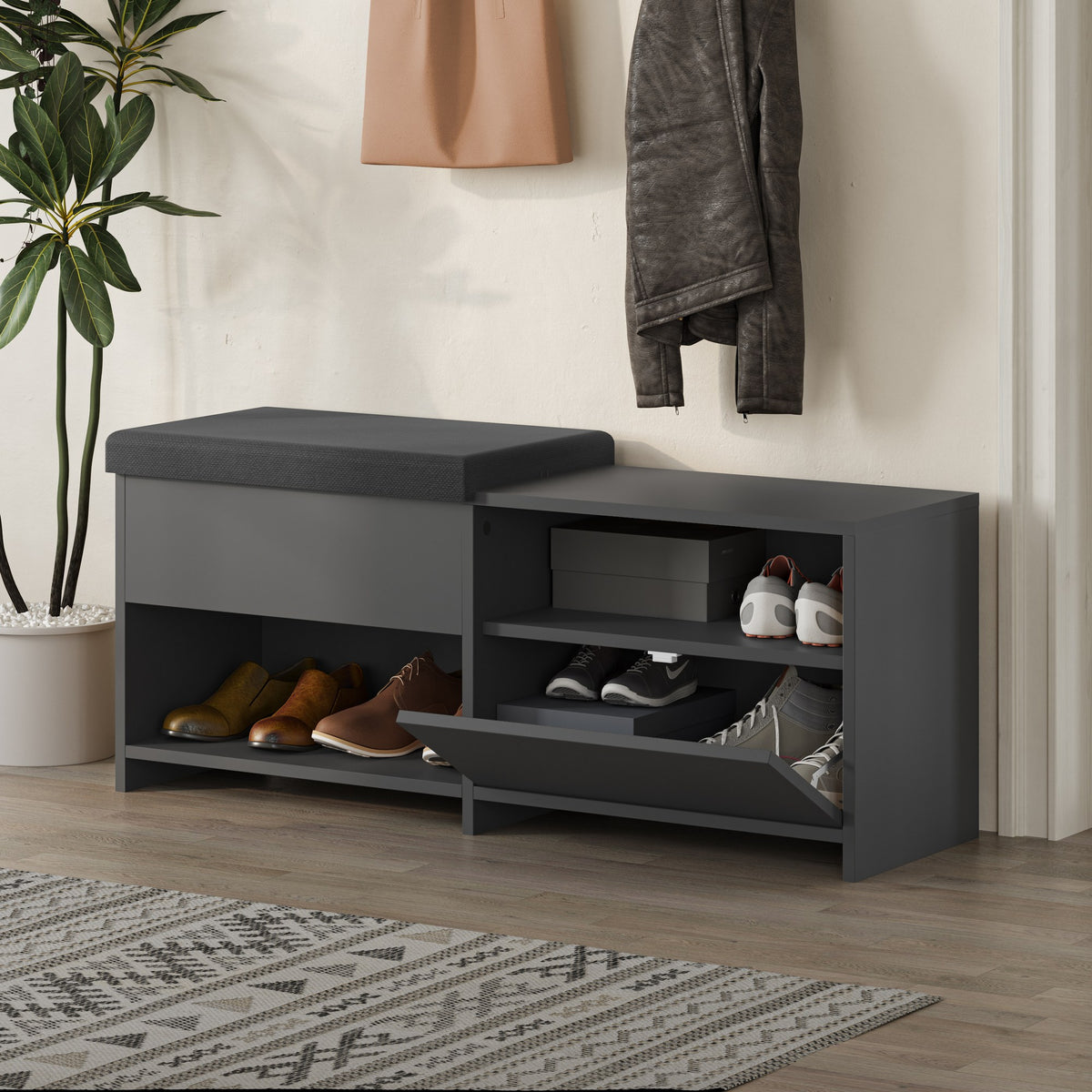 Shoe cabinets - Shoe cabinet Filux Anthracite Melamine 120.3x51x40.5 cm - Dimehouse