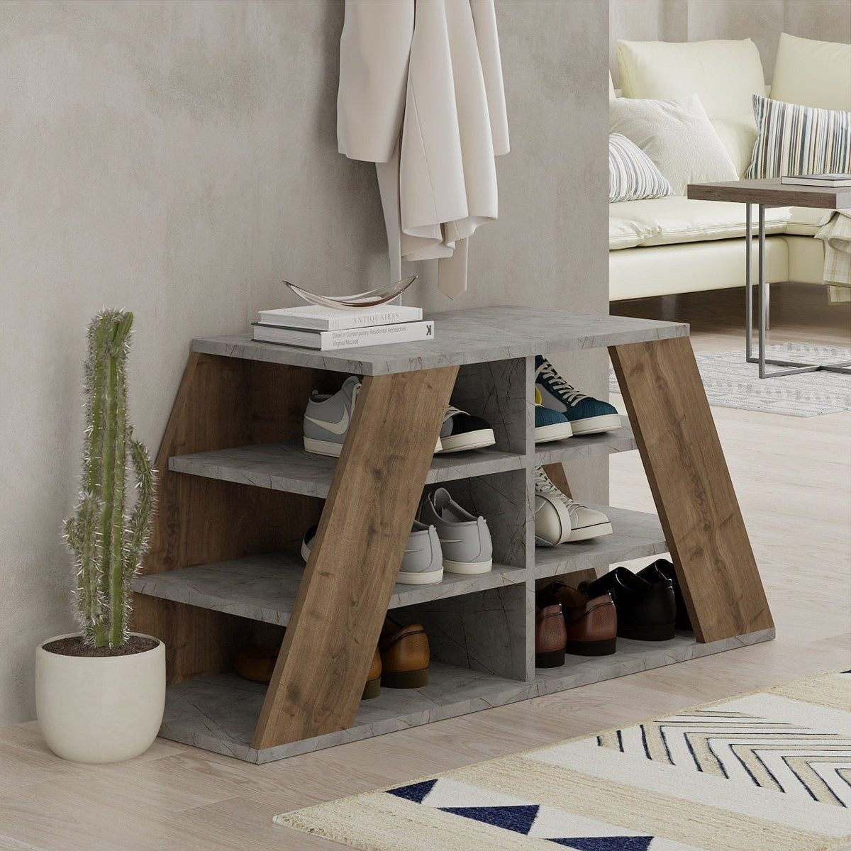 Shoe cabinets - Shoe cabinet Pyramid Natural Melamine 105.5x50x37.5 cm - Dimehouse