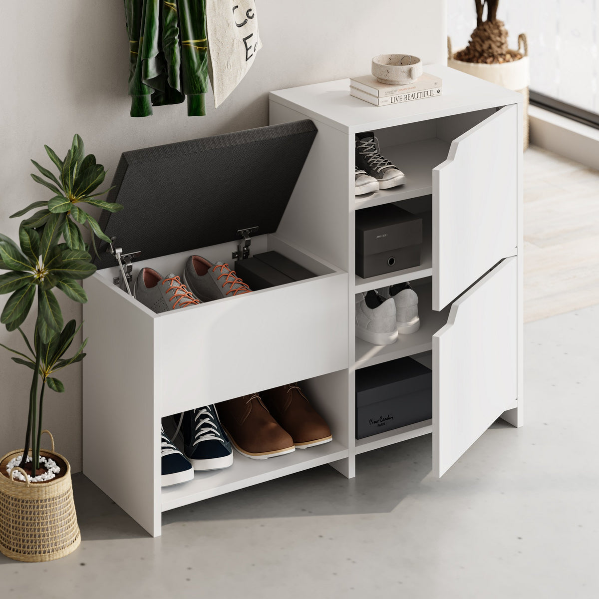 Shoe cabinets - Shoe cabinet Haven White Melamine 101.5x80.5x35.5 cm - Dimehouse
