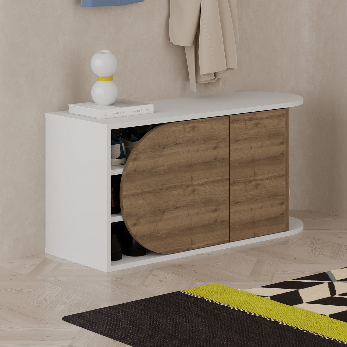 Shoe cabinets - Shoe cabinet Nova Shoe Bench Natural White Melamine 104x50x37 cm - Dimehouse