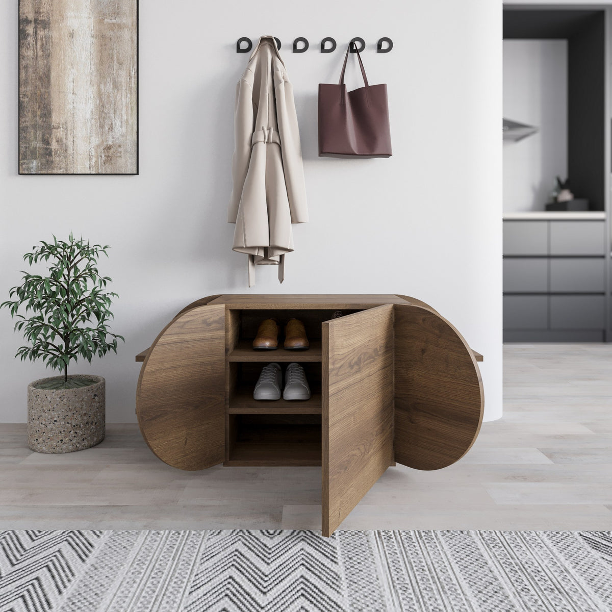 Shoe cabinets - Shoe cabinet Pozy Shoe Bench Natural Melamine 110x50x40.4 cm - Dimehouse