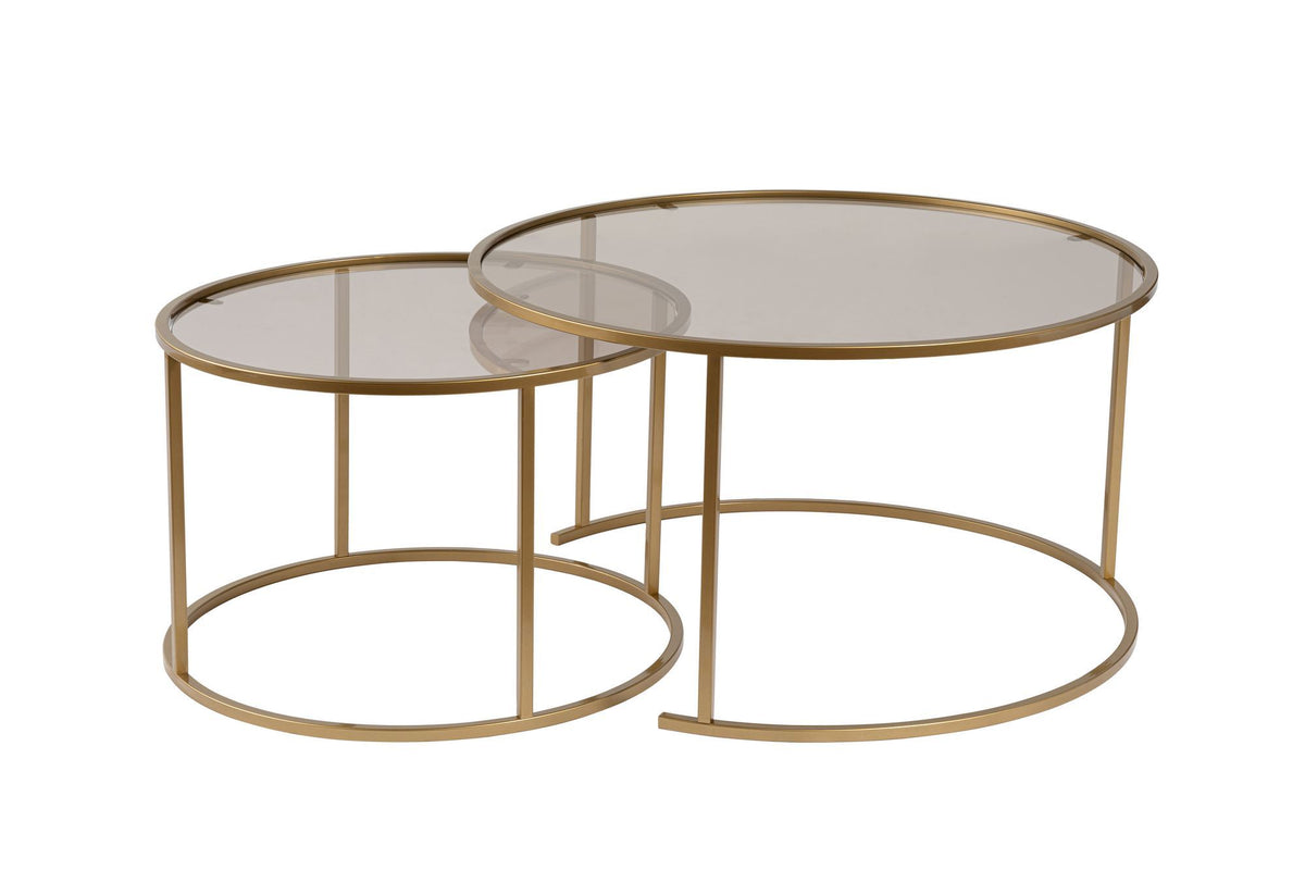 Coffee Tables - Modern Round Coffee Table Set of 2 Uru Gold - Bronze Glass - 80/60 cm - Dimehouse