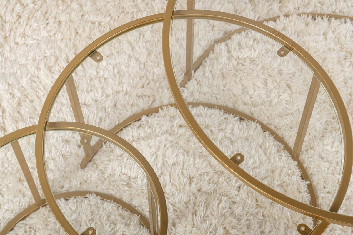 Coffee Tables - Modern Round Coffee Table Set of 3 Uru Gold - Transparent Glass - 80/60/42 cm - Dimehouse