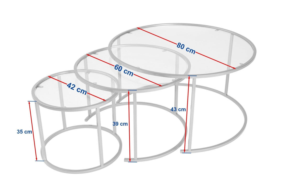 Coffee Tables - Modern Round Coffee Table Set of 3 Uru Gold - Transparent Glass - 80/60/42 cm - Dimehouse