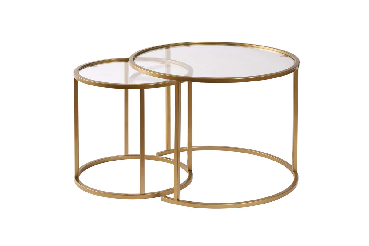 Coffee Tables - Modern Round Coffee Table Set of 2 Uru Gold - Transparent Glass - 60/42 cm - Dimehouse