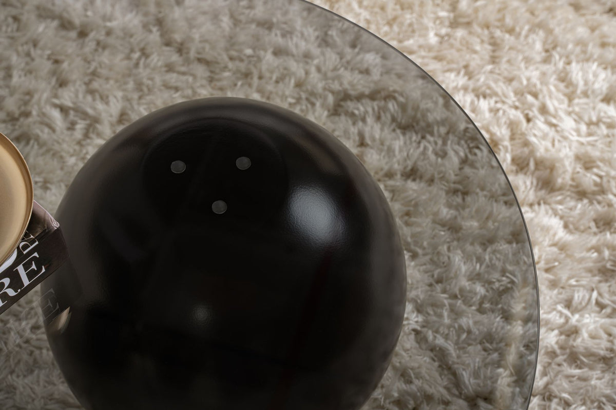 Coffee tables - Organic coffee table gray tinted glass black ball legs Sphere 120x70 cm - Dimehouse
