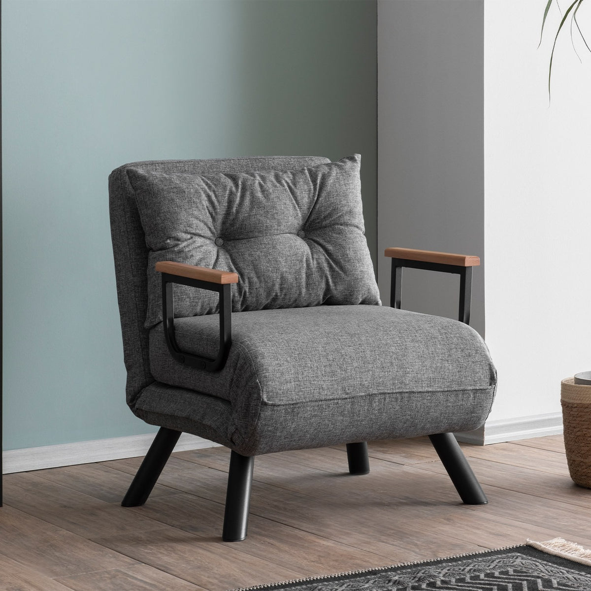 Armchairs - Scandinavian sleeping armchair Gray mixed fabric Sando - Dimehouse