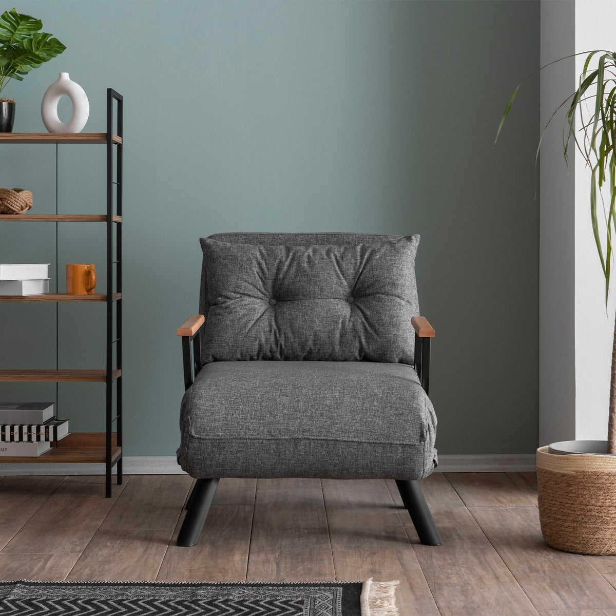 Armchairs - Scandinavian sleeping armchair Gray mixed fabric Sando - Dimehouse