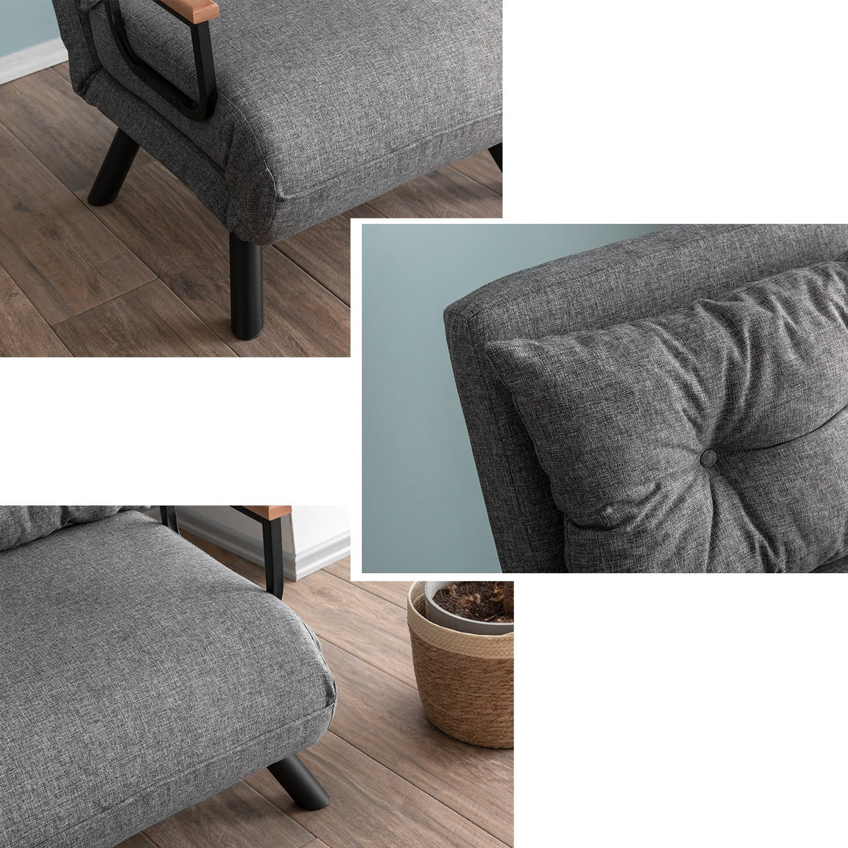 Armchairs - Scandinavian sleeping armchair Gray mixed fabric Sando - Dimehouse