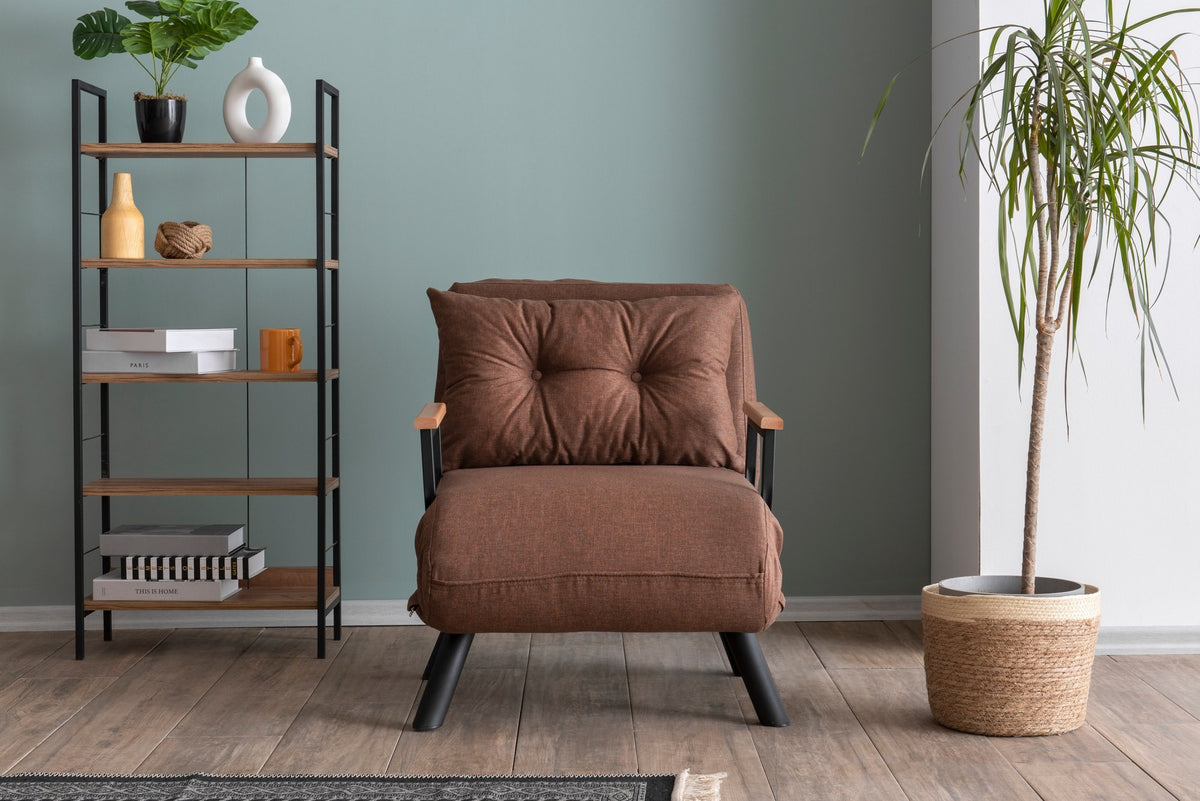 Armchairs - Scandinavian sleeping armchair Copper Brown fabric linen look Sando - Dimehouse