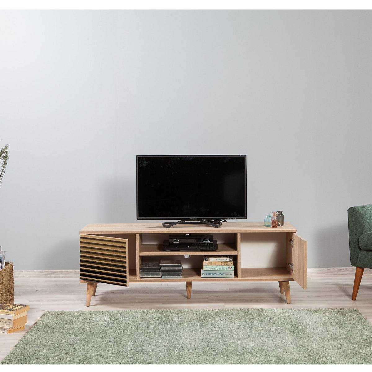 TV Furniture - TV Furniture Truva Sonoma Oak Striped Melamine 140x50x40 cm - Dimehouse