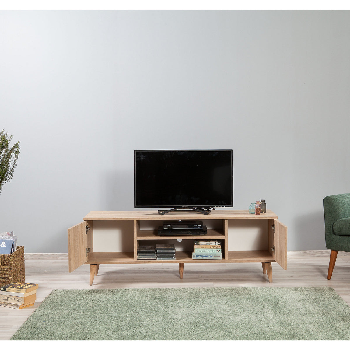 TV Furniture - TV Furniture Truva Sonoma Oak Striped Melamine 140x50x40 cm - Dimehouse
