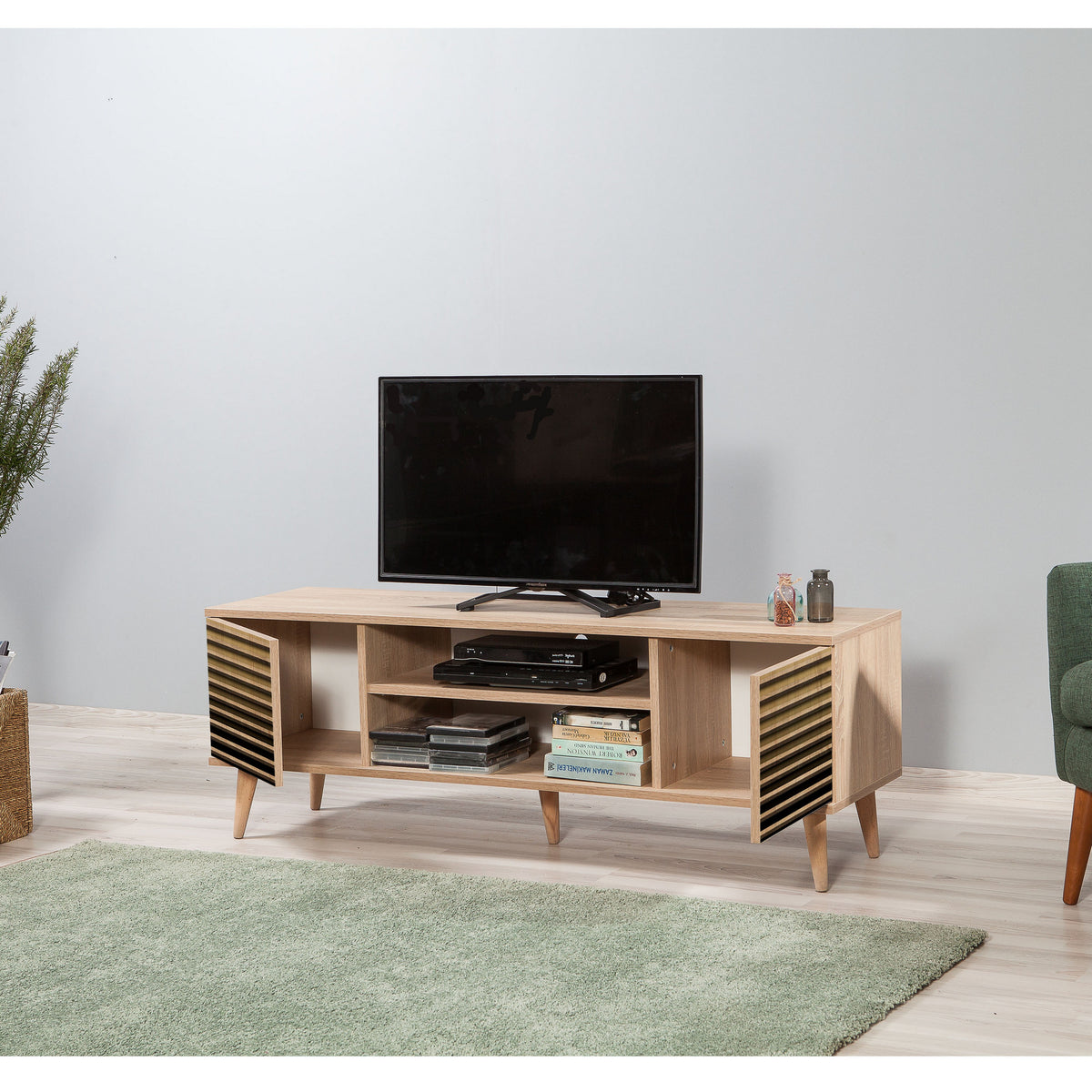TV Furniture - TV Furniture Truva Sonoma Oak Striped Melamine 140x50x40 cm - Dimehouse