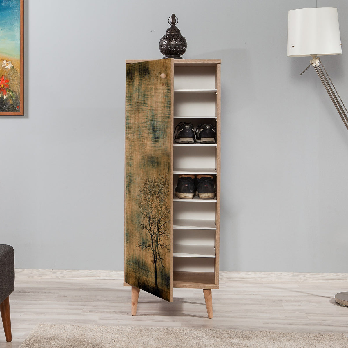Shoe cabinets - Shoe cabinet Filinta Sonoma Oak Tree Melamine 50x135x38 cm - Dimehouse