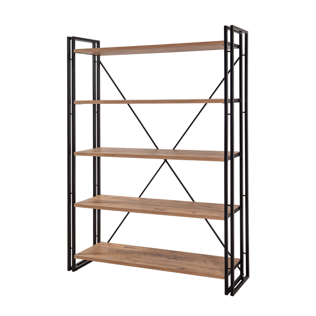 Bookcases - Industrial bookcase pine wood melamine black metal Cosmo 130x180x35 cm - Dimehouse
