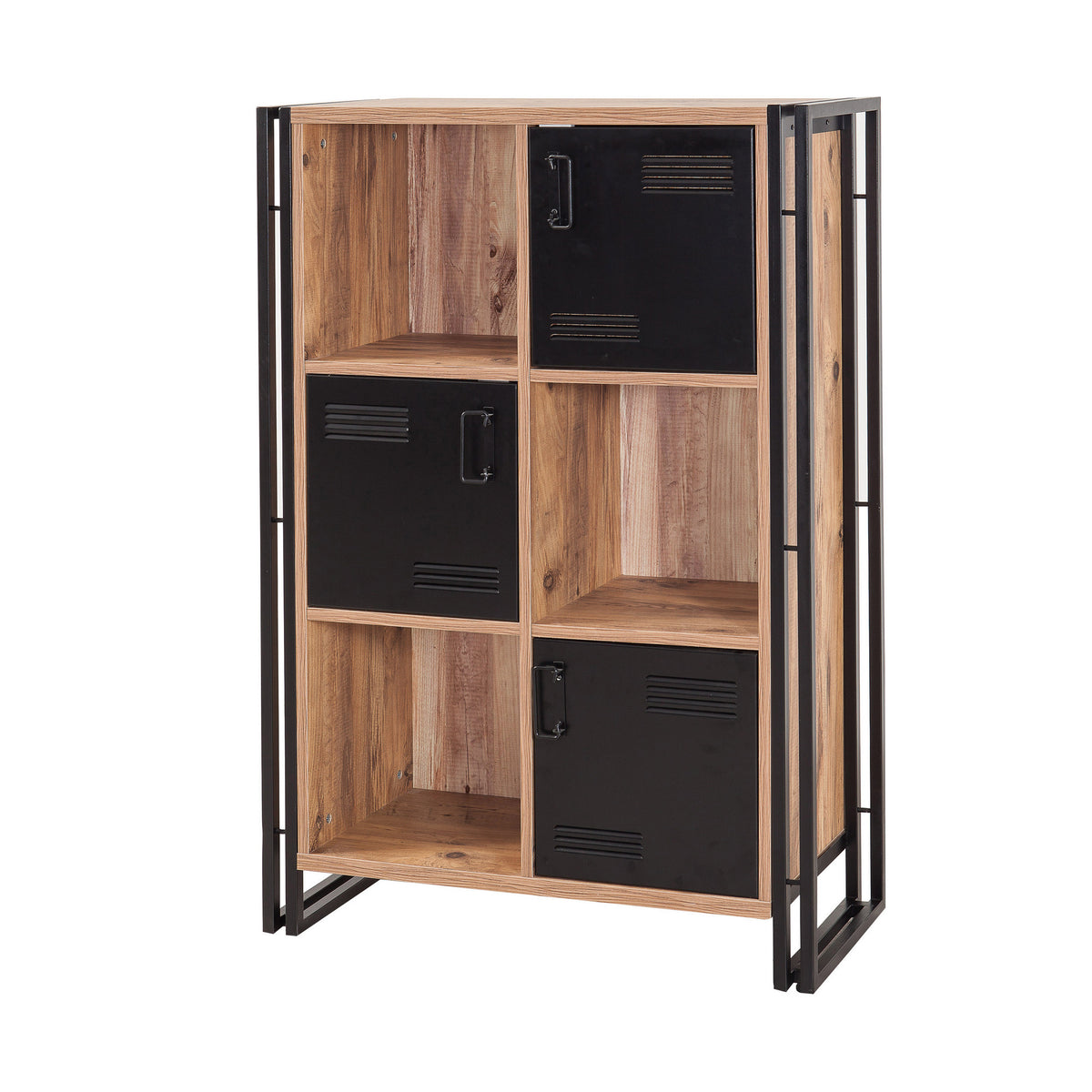 Bookcases - Industrial cabinet pine wood melamine black metal Cosmo 89x127x35 cm - Dimehouse