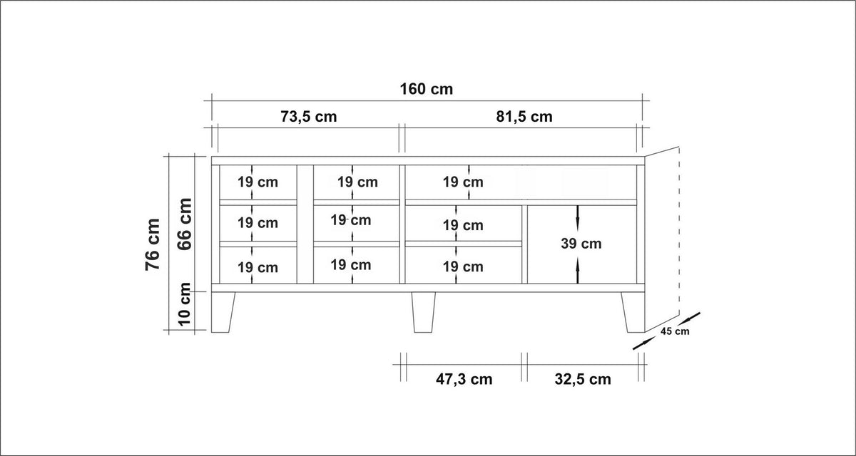 TV Furniture - Sideboard Marina Mila Atlantic Pine Wood Melamine 160x76x45 cm - Dimehouse