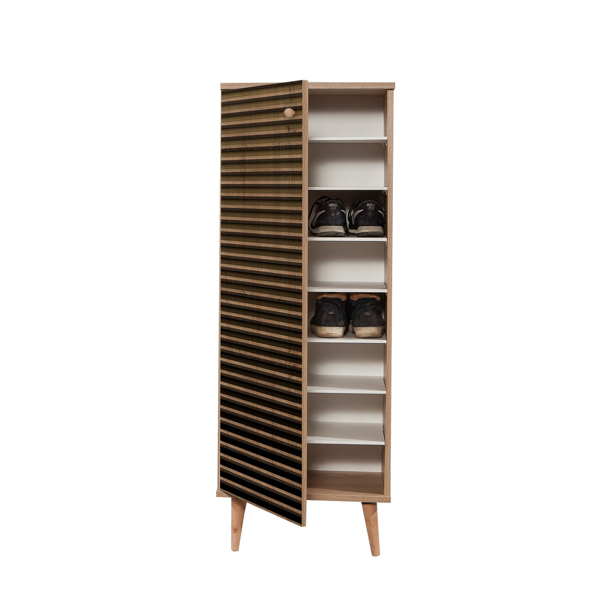 Shoe cabinets - Shoe cabinet Filinta Sonoma Oak Striped Melamine 50x135x38 cm - Dimehouse