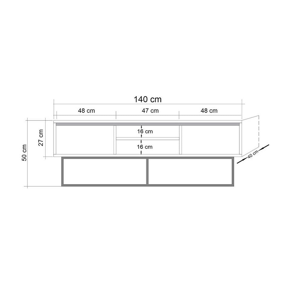 TV Furniture - TV Furniture Rodez Walnut Black Melamine 140x50x40 cm - Dimehouse