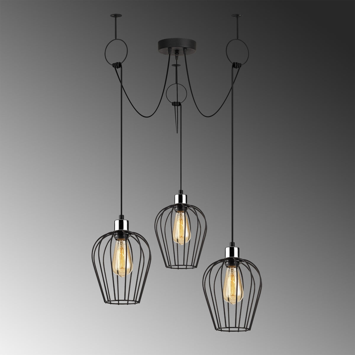 Hanging lamps - Hanging lamp 3 - lights Adjustable Black Metal Predator - Dimehouse