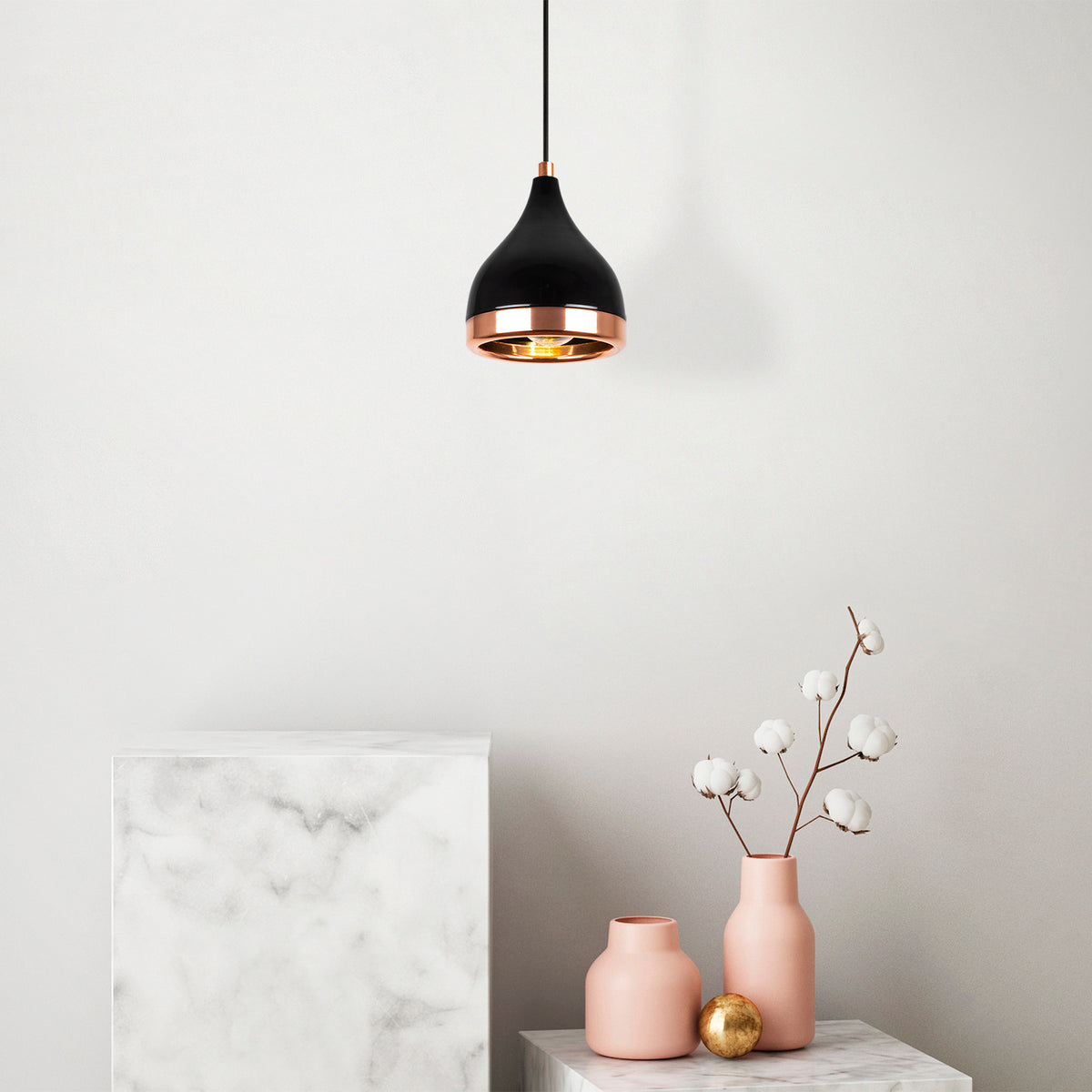 Hanging lamps - Hanging lamp 1 - light Black Copper Round Metal Grip - Dimehouse